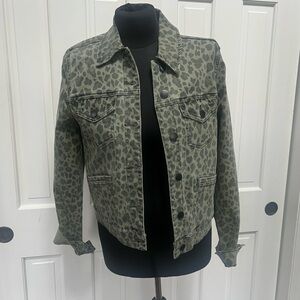 Level 99 Olive Green Cheetah Denim Jacket